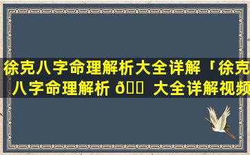 徐克八字命理解析大全详解「徐克八字命理解析 🐠 大全详解视频」